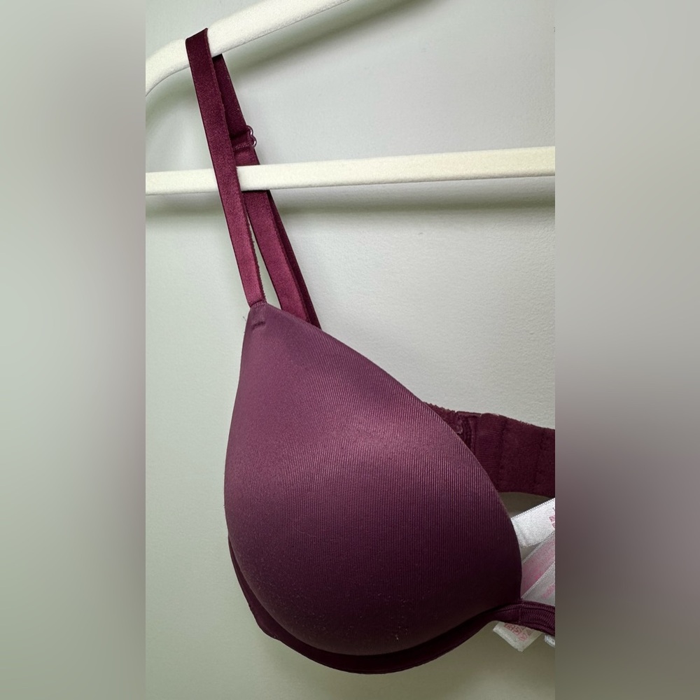 Victoria’s Secret PINK Burgundy Push-Up Bra Smooth T-Shirt Bra Cute Sexy Club 🩷 - Picture 3 of 11